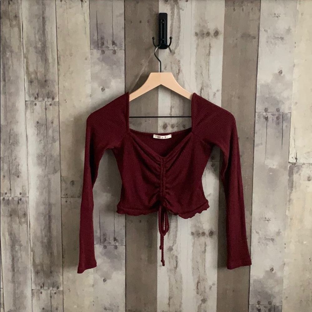 Burgundy long sleeve crop top